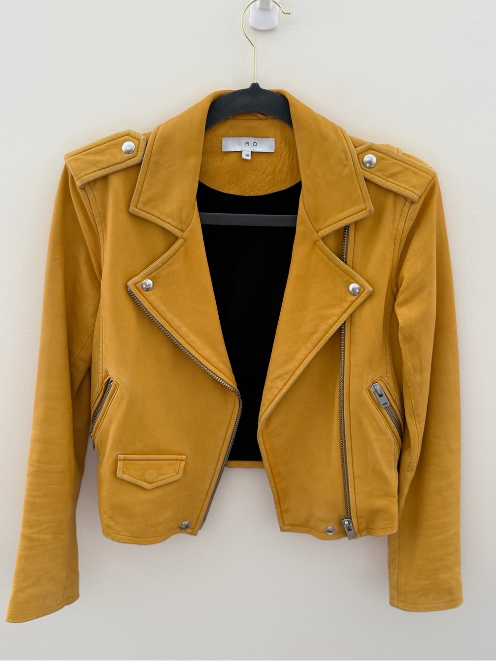 IRO Mustard Yellow Suede Moto Jacket